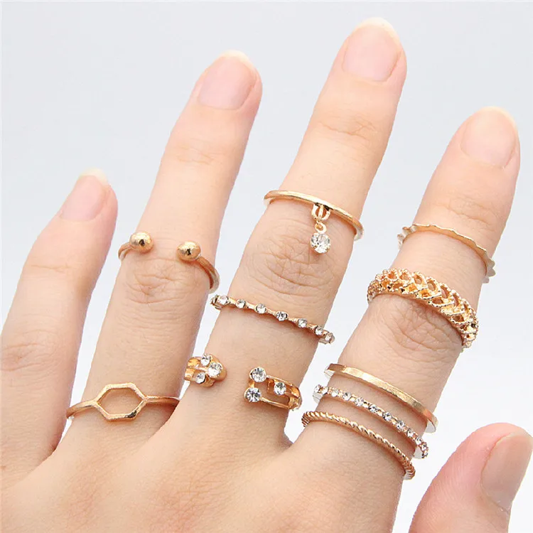 Initial Vintage Simple  Cross Lady Gold Plated Rings Jewelry Women 8pcs Alloy Ring Set