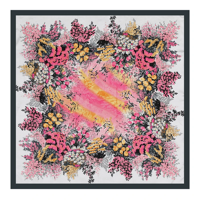 Suppliers fashion colored floral printed satin designer hair scarf custom personalized women silk logo scarf