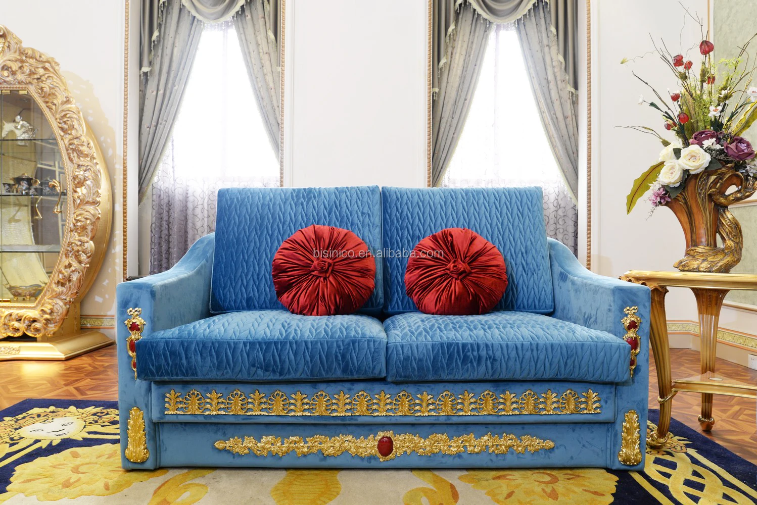 Роскошный набор диванов Louis Royal Blue из ткани итальянский секционный диван массива дерева Античная классическая мебель для дворца гостиной