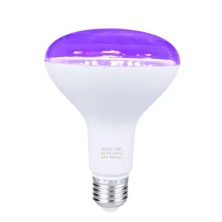 Оптовая продажа светодиодная лампа E26 BR30 AC85-265V 15 Вт УФ 385-400 нм фиолетовая флуоресцентная белая для роста растений сценическая