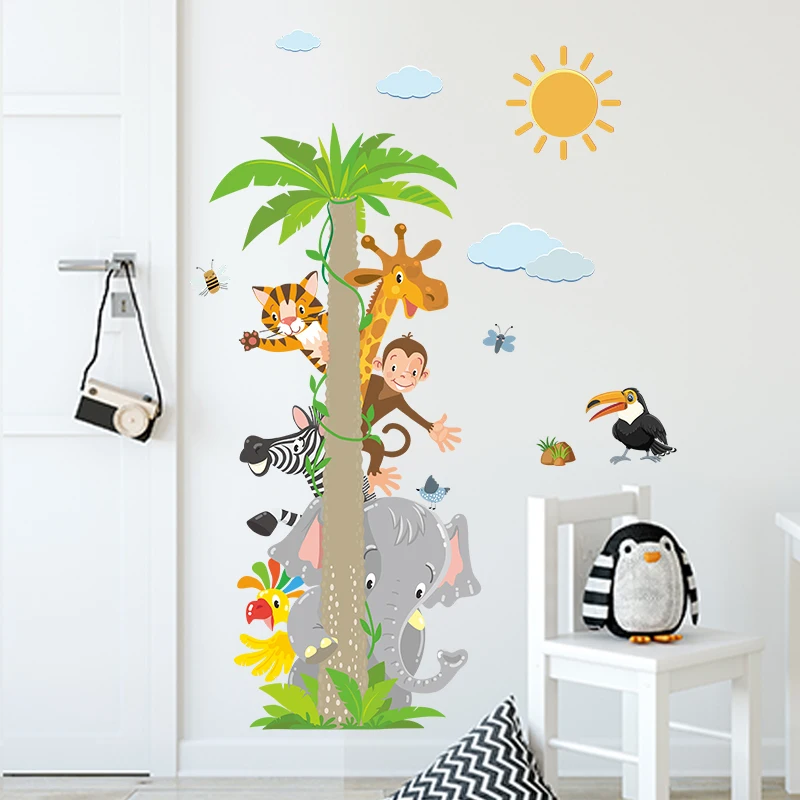 Monkey Elephant Stickers Jungle Animals Wallpaper For Bedroom Self Adhesive Living Room Decal TV Background Decorative Murals