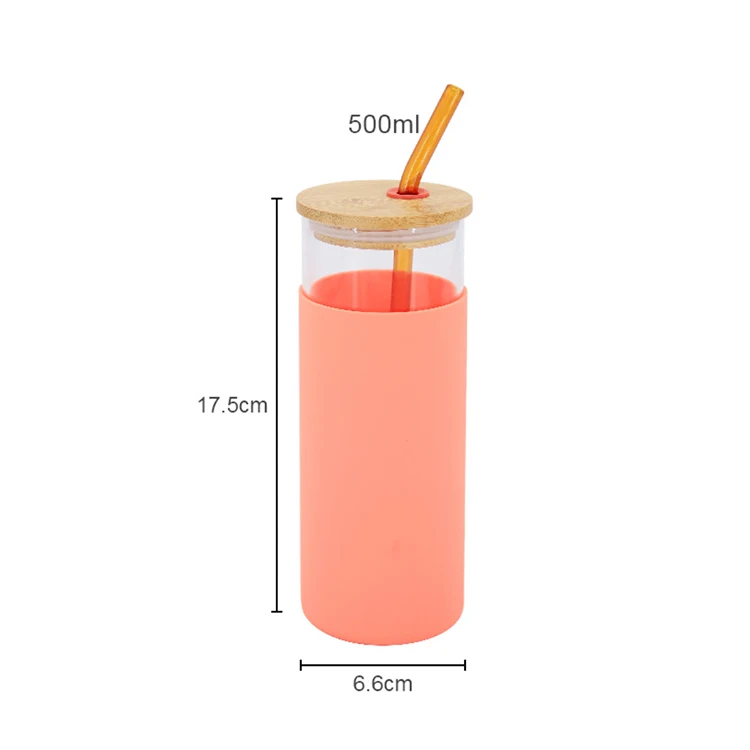 15oz Unbreakable Borosilicate Glass Water Bottle With Protective Sleeve And Straw Drinking Tumbler For Beverage Juice