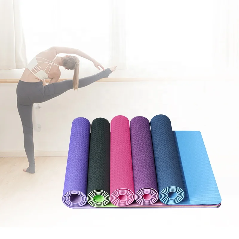 Custom Logo Printed 6mm Thick Non Slip Organic Eco Friendly Travel Pilates Fitness Exercise TPE Yoga Mat