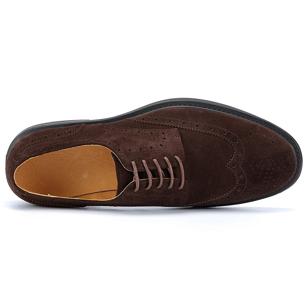New Stylish Top Grade Cowhide Derby Shoes Brogue Style Suede Dress Shoes Business Office Durable Brown Formal Shoes