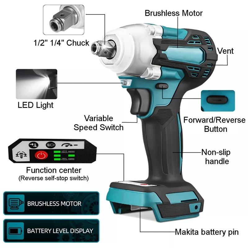 520N.m 1/2 Socket Dual Purpose wrench cordless impact power wrenches Electric