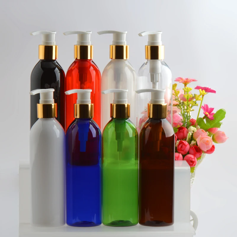 250ml 300ml 500ml transpareat white red green pet bottle silver disc cap dispenser bottle Press lid shampoo bottle