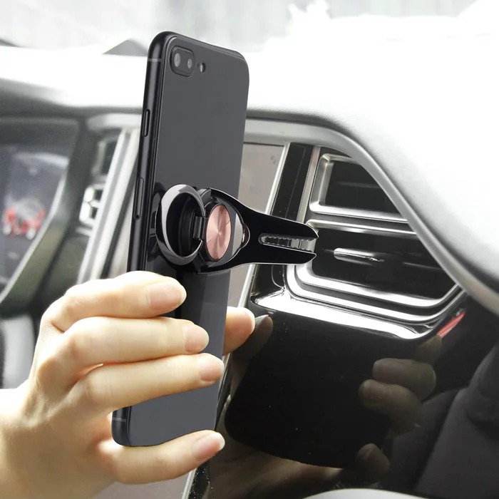 Metal Ring Car Air Vent Kickstand Phone Holder 360 Rotation Finger Ring Grip Stand Cell Phone Holder for Car