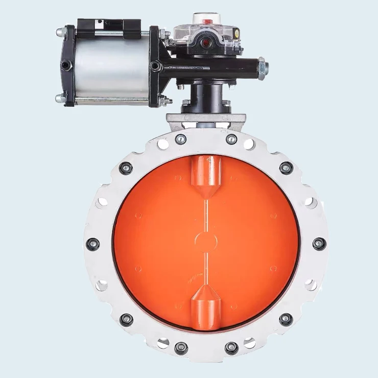 Pn16 Dn300 12 Inch Single Flange Double Flange Aluminum Alloy Polyurethane Ss304 Pneumatic Actuated Powder Dust Butterfly Valve