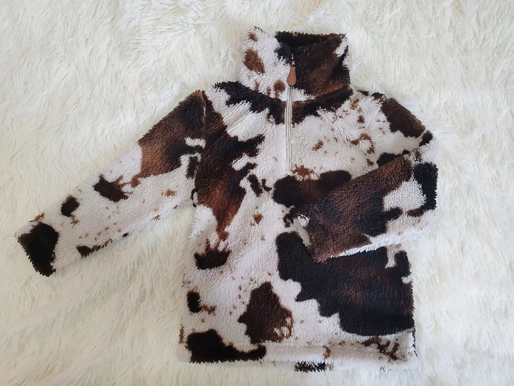 Hot sale Fall Winter Sherpa Thick Plush Fabric Toddler Baby Girl Jacket Tops Flower Pattern Long Sleeve Kids Polar Fleece Sherpa