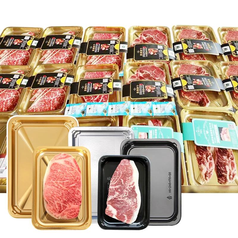 Factory Custom Plastic Blister Frozen Food Packing Trays PP Plastic Fresh Meat   for Steak Beef Skin Vacuum Tray