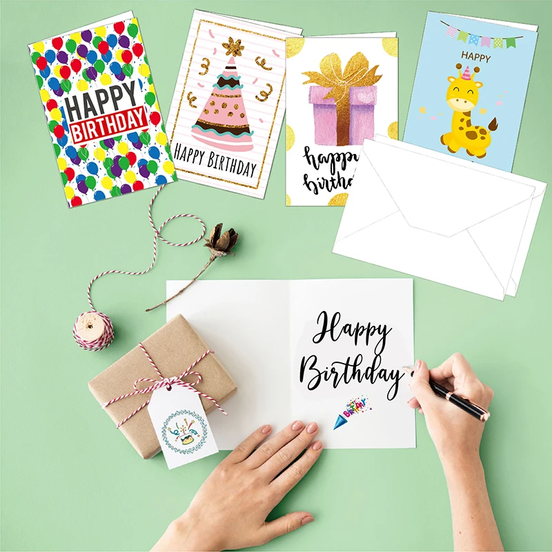 18 Sets Happy Birthday Cards With Envelope DIY Stickers Custom Cards Birthday Gift For Kids Birthday Party Decorations Supplies