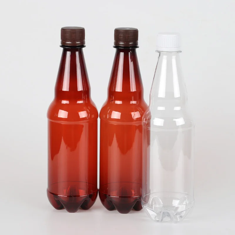 Factory direct sale 500 ml 17 oz brown amber beer beverage juice plastic bottle liquid dispensing bottle with anti-theft cap