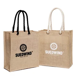 Wholesale high quality eco-friendly reusable foldable personalized PE laminated inside jute shopping bag