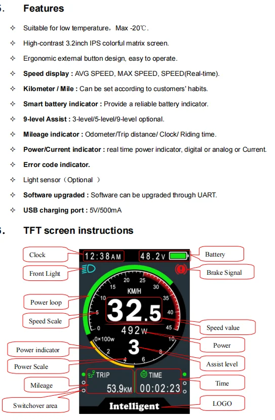 Ebike LCD Display 24V 36V 48V Electric Bike Kit Digit LCD Display Ebike Display