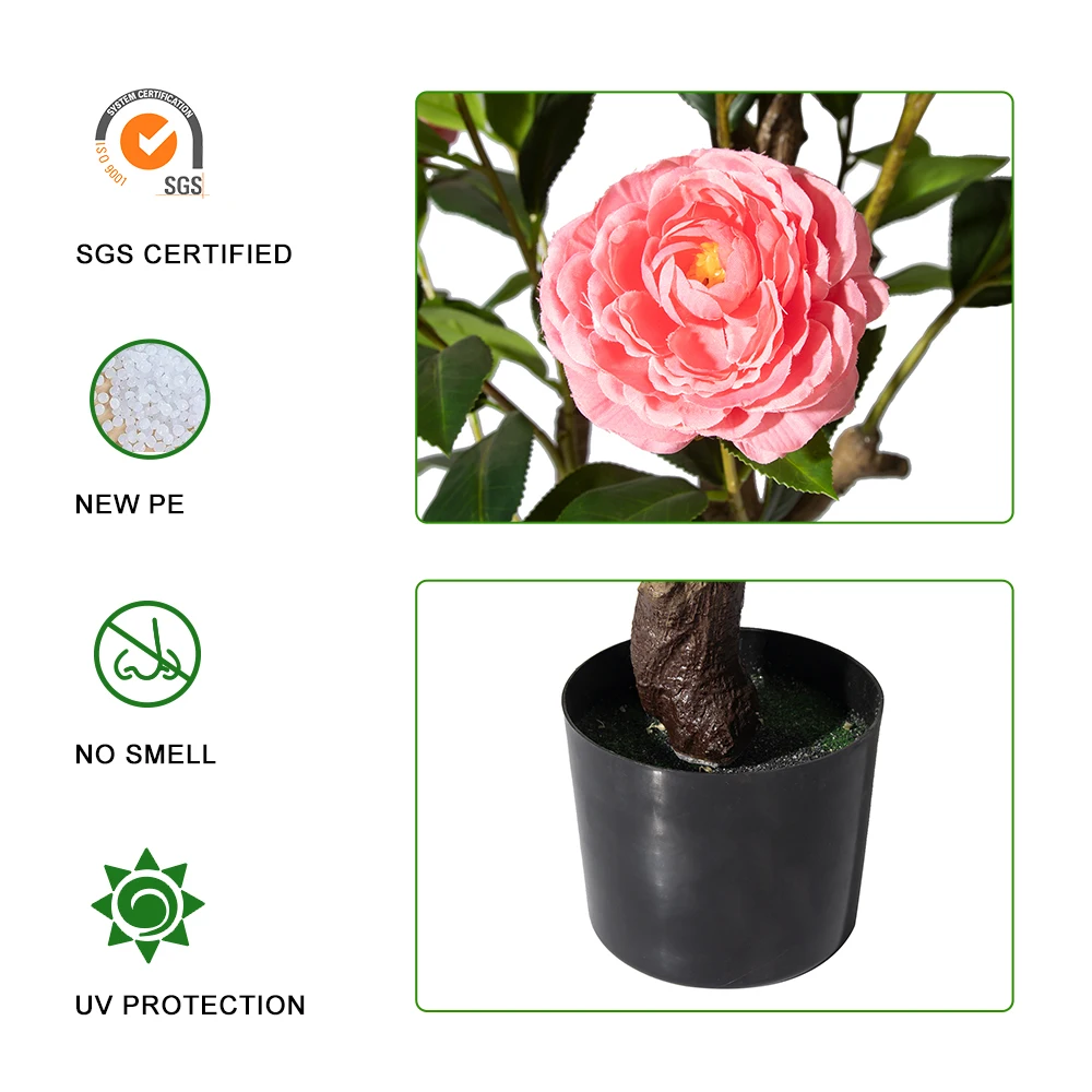 PZ-4-83/84 High Quality Topiary Flower Plant in Black Pot Artificial Blooming Camellia Floral Tree for Indoor Outdoor Decor