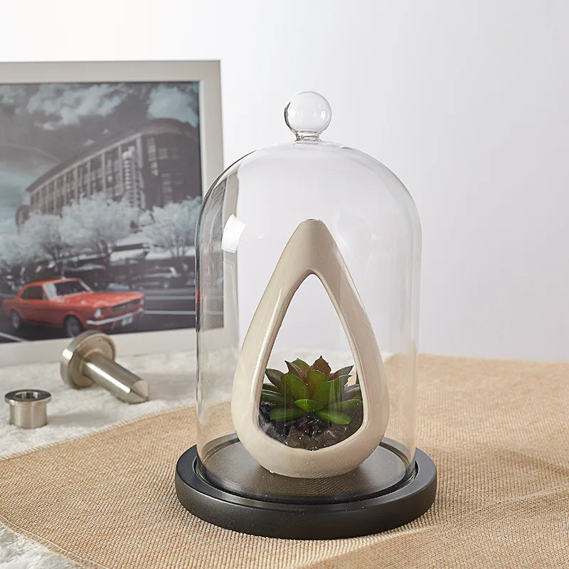 Preserved round glass dome with cork base dustproof transparent cover for immortal flower bell shaped candle