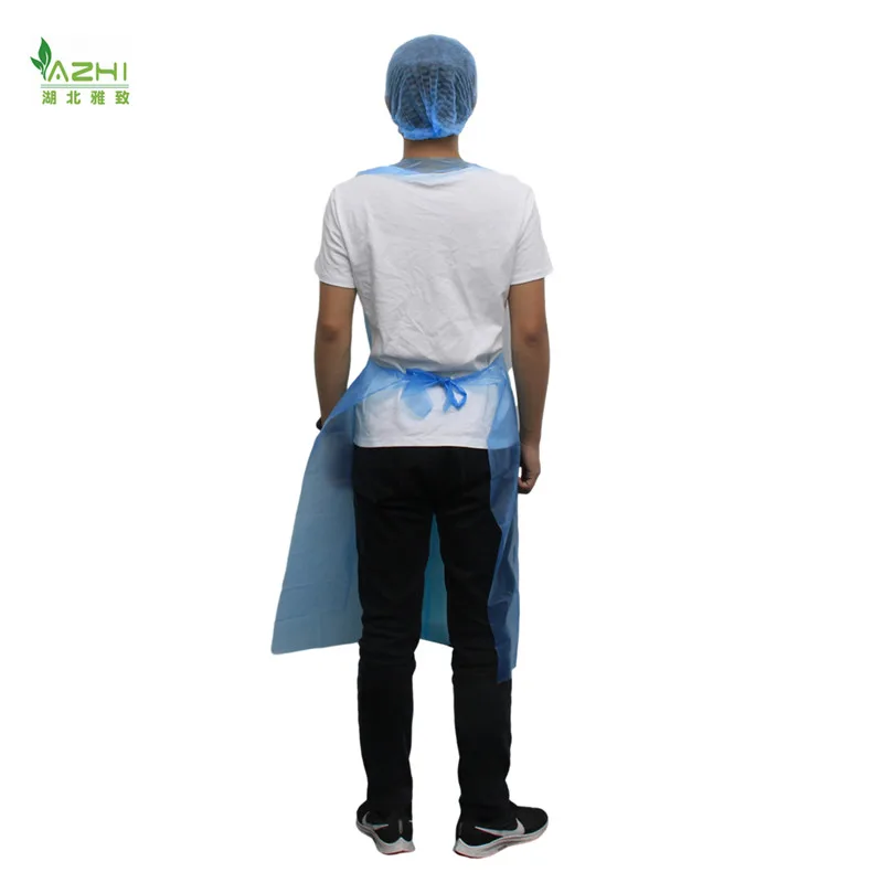 Yazhi disposable family PE apron dress  isolation gown with no sleeves waterproof blue plastic aprons bistro apron