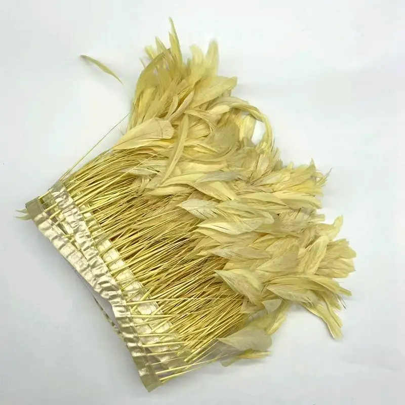 Cheap sale 10-15cm stripped Rooster tail Feather fabric trim With Satin Ribbon Tape