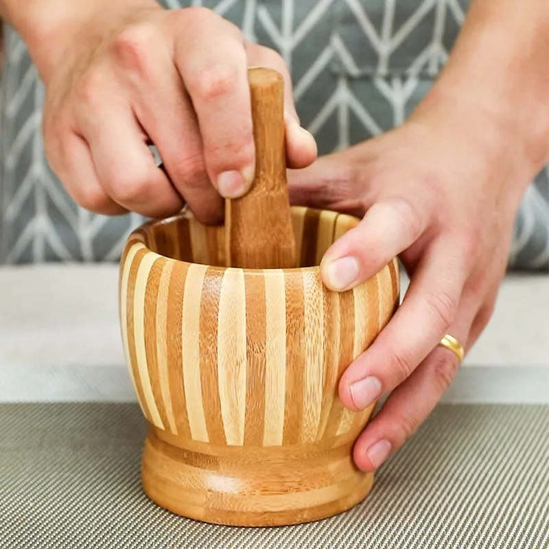 Wholesale Natural Color Durable Bamboo Mortar And Pestle Set