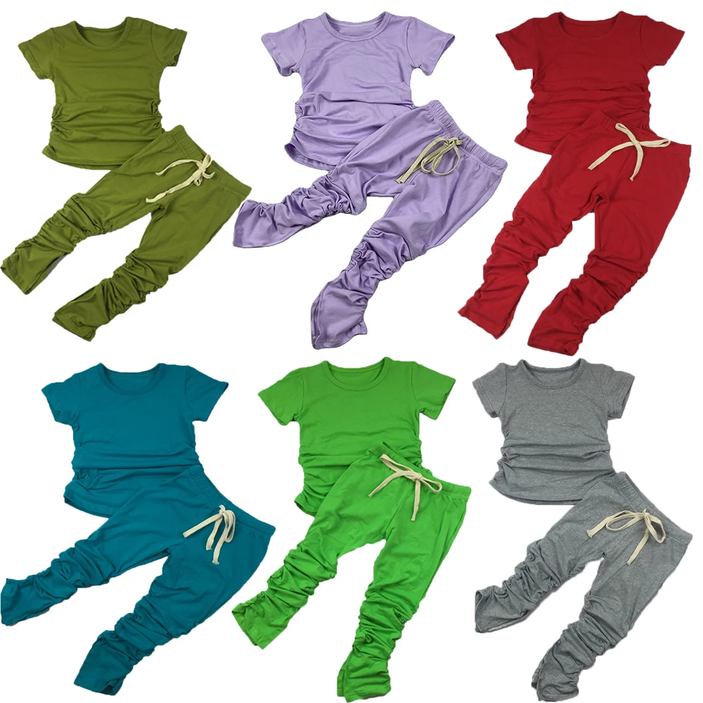 
Multi Colors Kids Stacked Pants 2 Piece Set Baby Girls Fall Clothing Sets 2020 