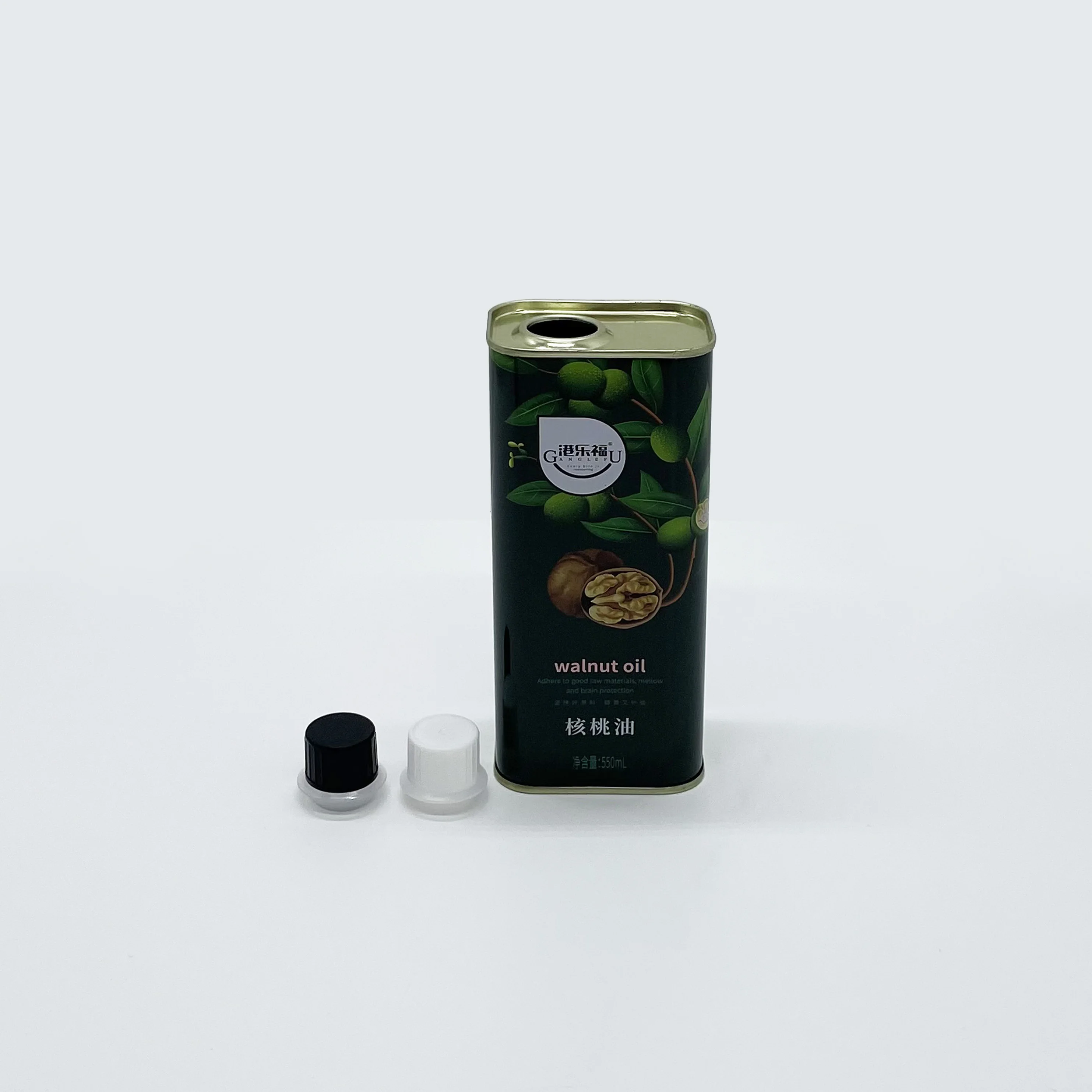 Food safe tinplate oil packaging 550mL square edible oil metal tin can with lid