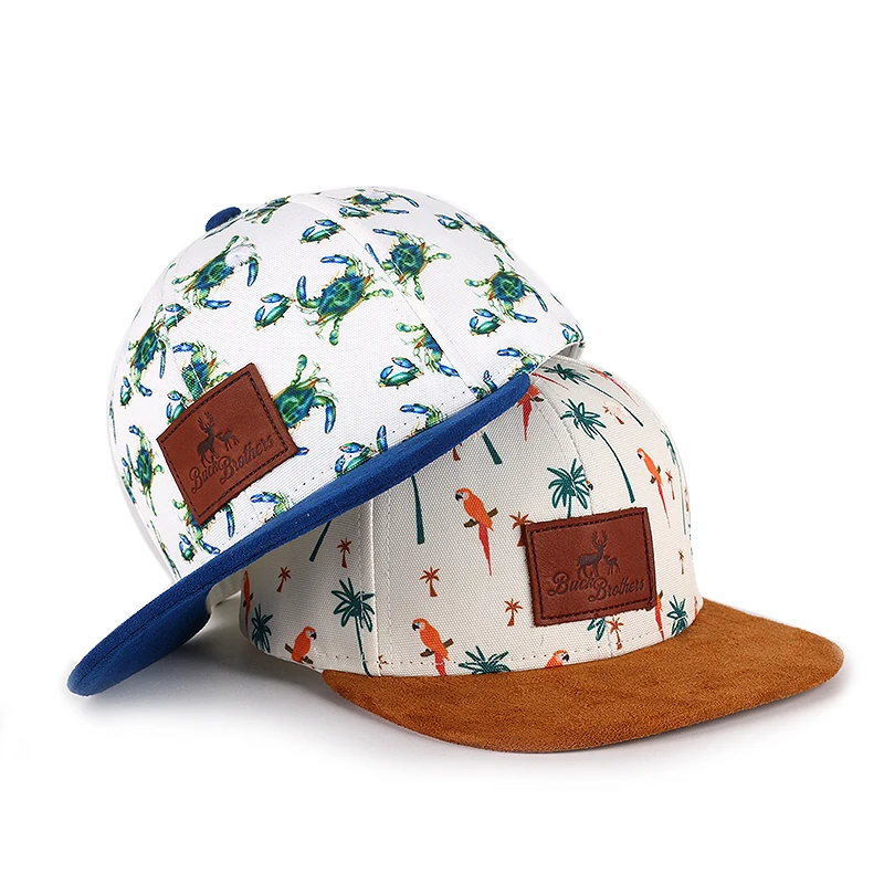 custom kids sublimation printed sport cap with suede brim children snapback cap hat