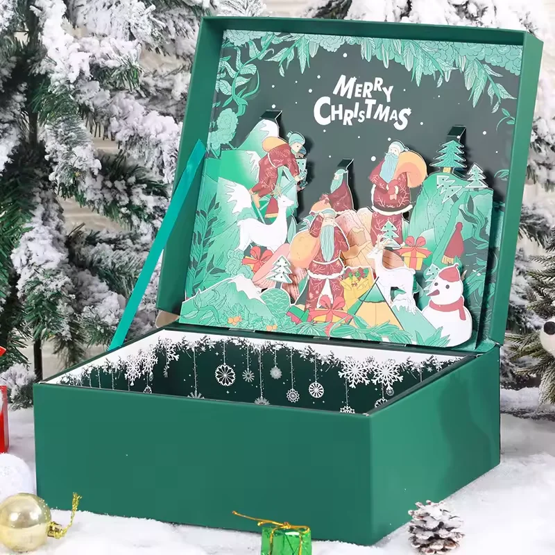 Large Size Red Color Three Dimensional Christmas Gift Craft Paper Box For Thermos Cup Scarf  Packaging