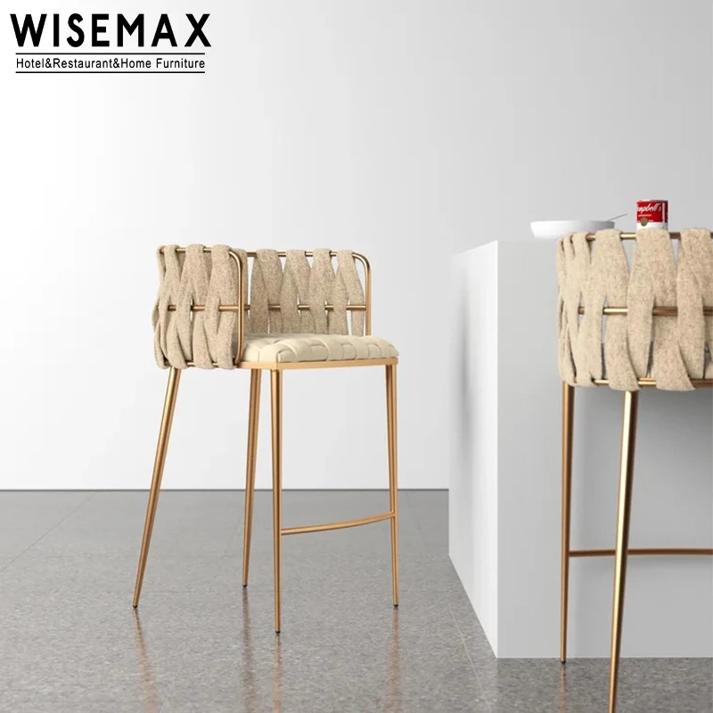 WISEMAX мебель оптовая цена современные золотые барные стулья из нержавеющей стали с бархатной тканью для бара