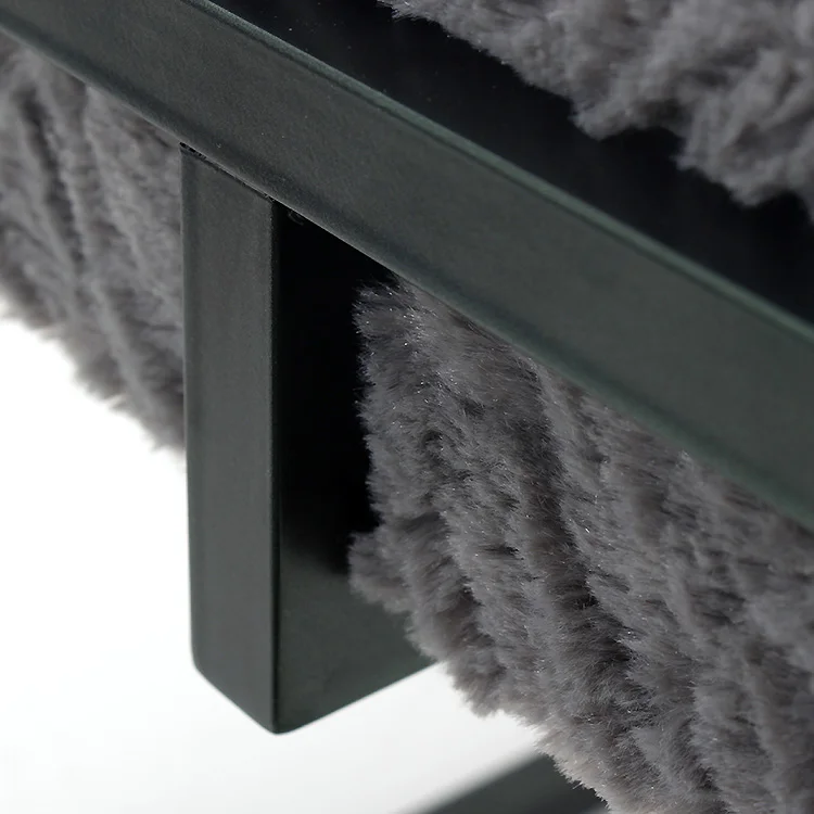 new design modern grey faux fur square footrest ottoman stool with metal frame legs