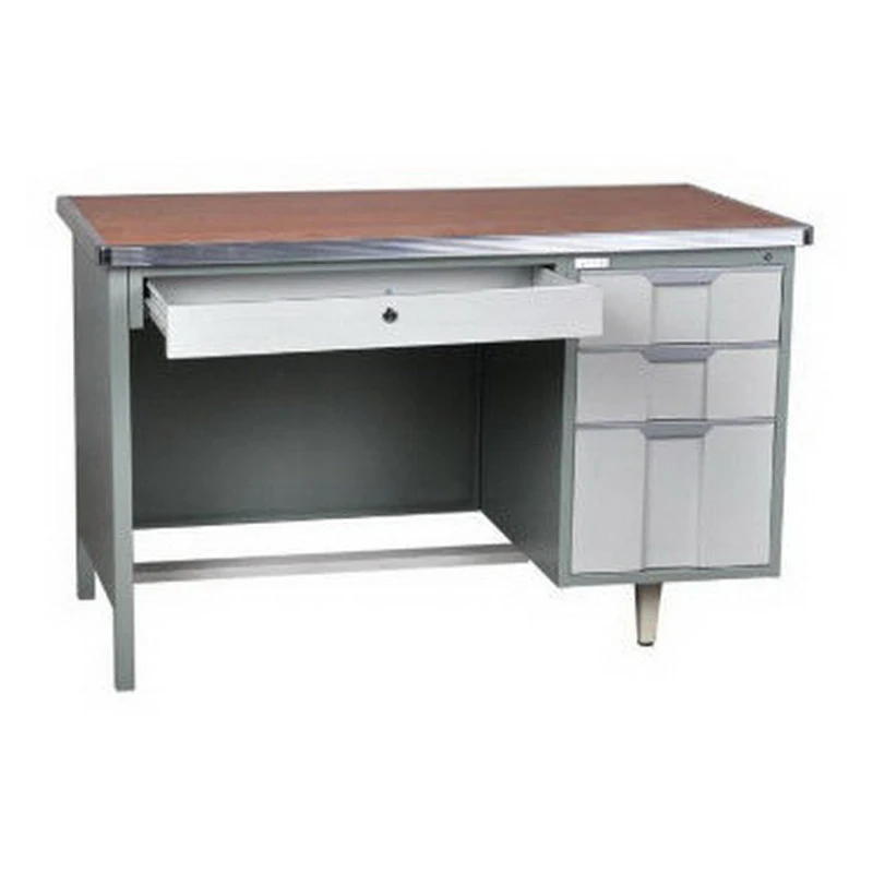 Modern Single Pedestal Steel and Wood Computer Desk Modular Office Furniture for Home Use Iron and Wooden Standing Desk