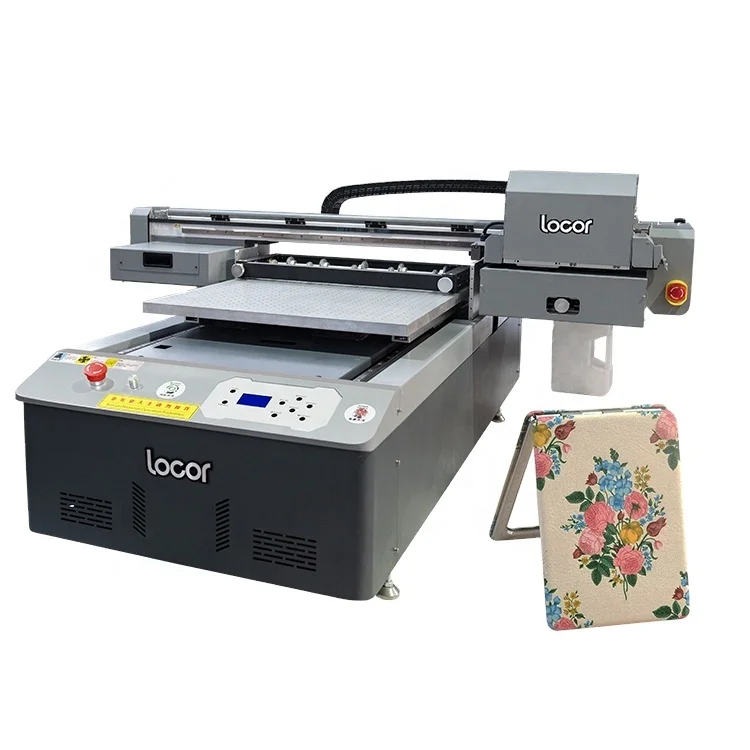 china Locor factory direct uv 6090 desktop 60*90cm round object uv flatbed printer with embossed 3D effect uv printing machine