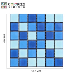 Colorize Hot Sale Custom Des ign Square Kiln Vary Blue Ceramic Porcelain Swimming Pool Mosaic Tile Blues Ceramic Mosaics