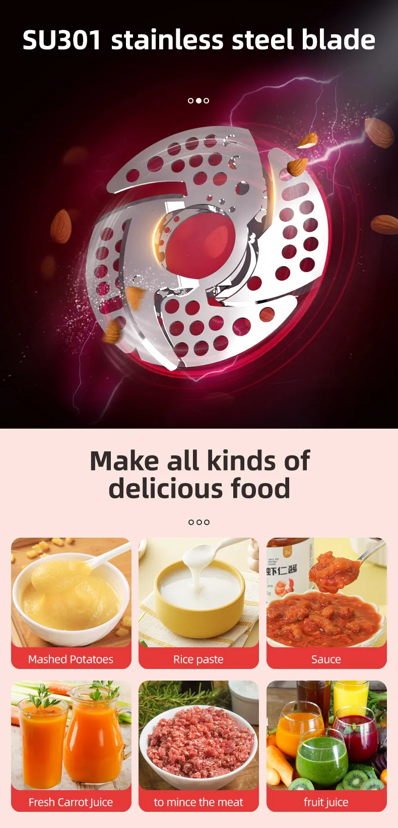 Durable High-speed motor Safety lock system Baby Food Processor and Blender