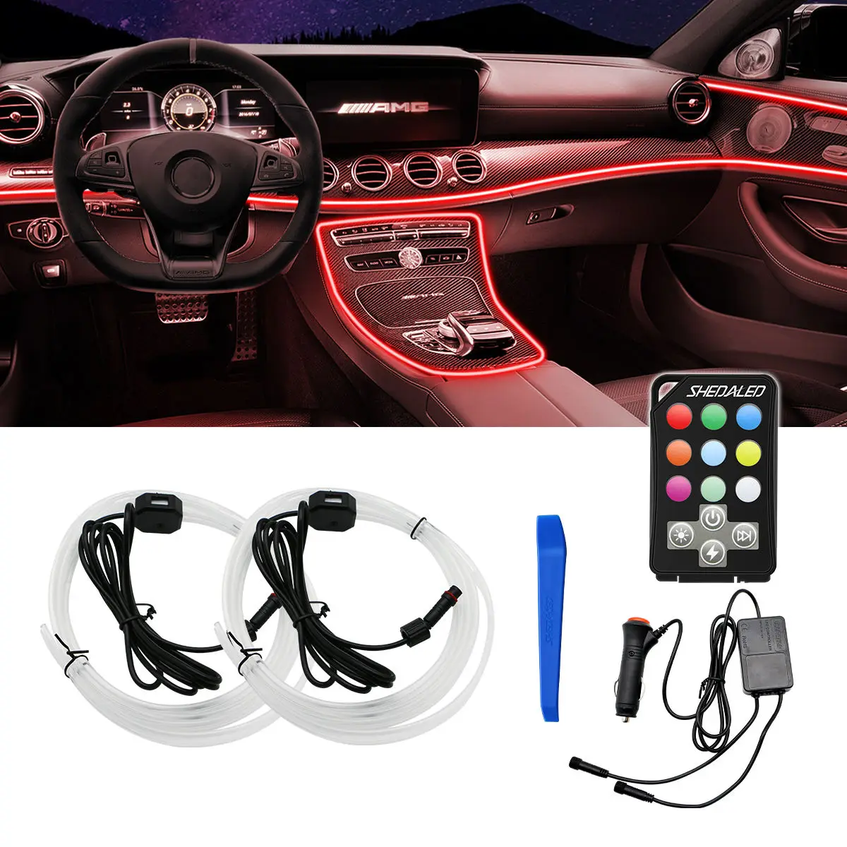 12V RGB Neons Car Interior Strip Remote Control Atmosphere Light Flexible Cold Line LED Strip Decorative Neon EL Wire