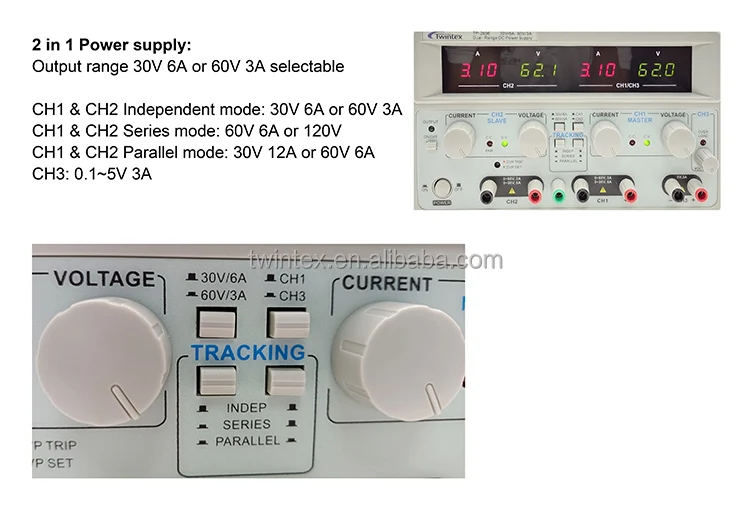 Two in One 30V 6A & 60V 3A DC Adjustable Regulated Laboratory Precision Multiple Output Dual Range Switching Power Supply