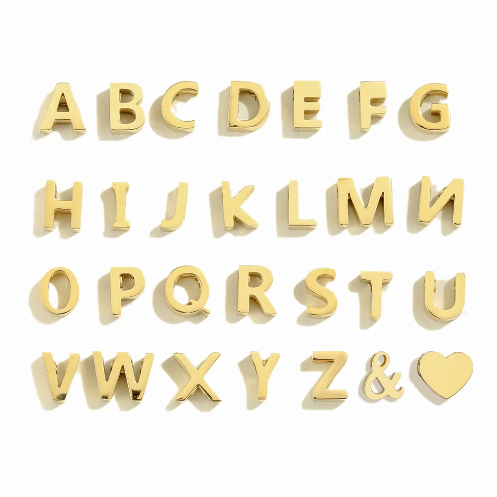 14K Gold Plated Stainless Steel Cute 6mm Alphabet Link Charms Metal A-Z Letter Pendants Small Heart Charms for Jewelry Making