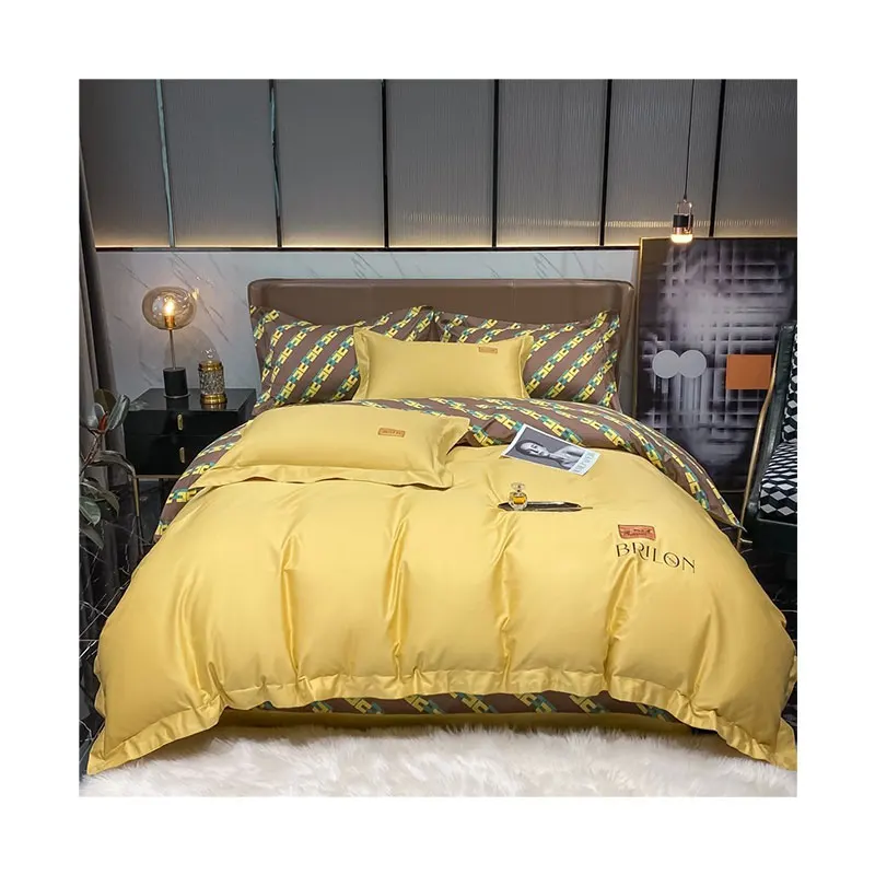 Soft Modern Flat Sheet Home Hotel 4 Pieces 100% Cotton Queen Bedding Sheet Set Duvet Cover King Sheets Sets