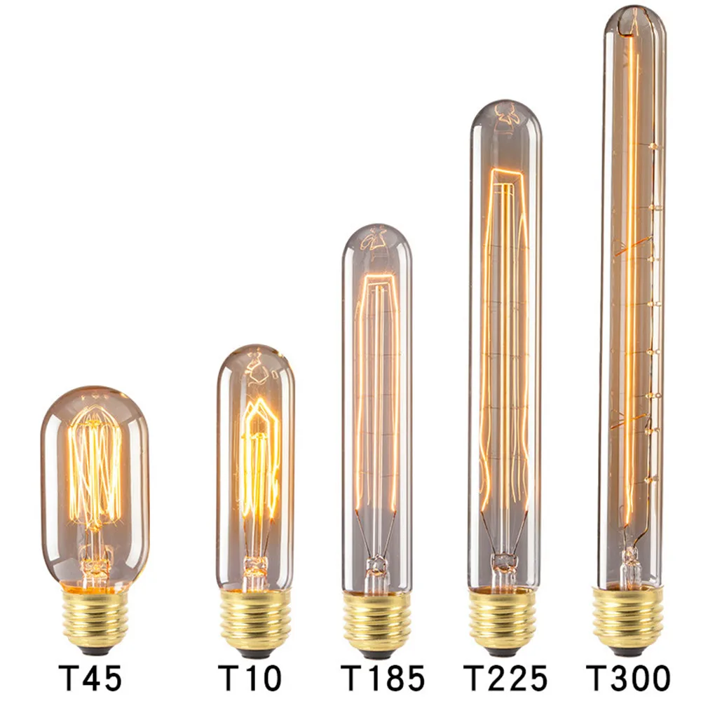 Best Selling T10 T185 T225 T300 Edison Vintage Bulb 25w 40w 60w Retro Lamps E26 E27 B22 T30 Tubular Tungsten Filament Light Bulb