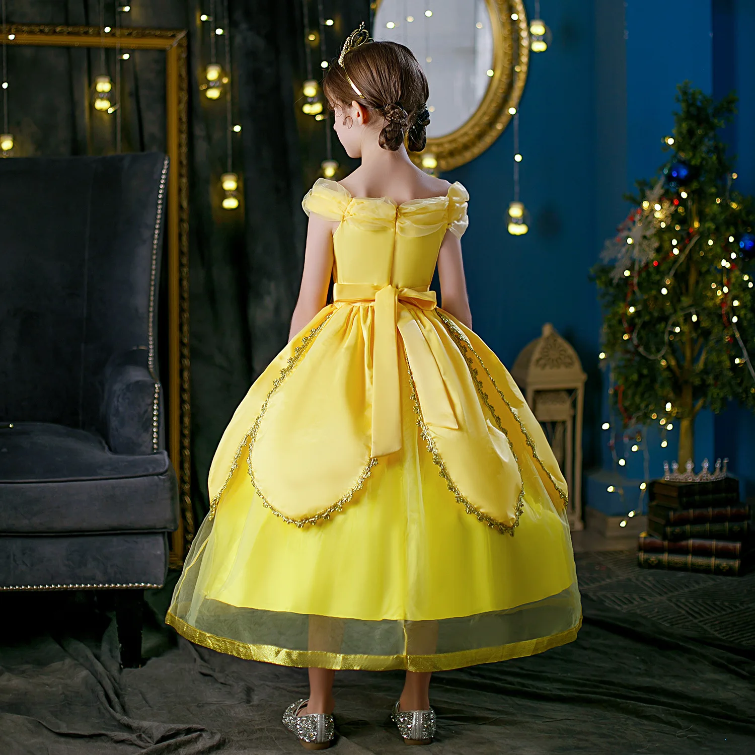 NEW Designs 3-10 Years Girls Belle Dress Off Shoulder Princess Halloween Costume Beauty and The Beast Cosplay Girls Prom Dress