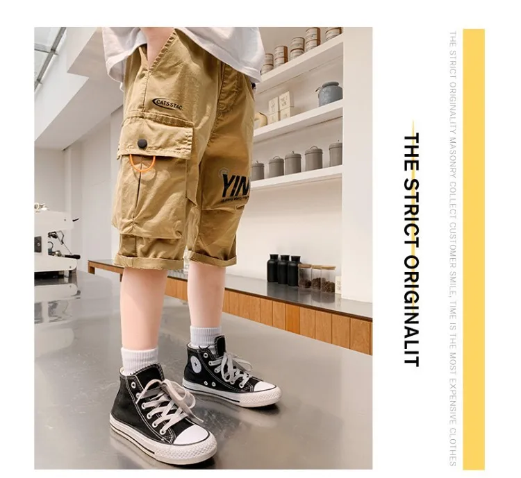 
5-15 Old Big Boy Shorts 100% Cotton Above Knee Durable Pocket Boys kids short children Cool Work Style Kids Shorts 