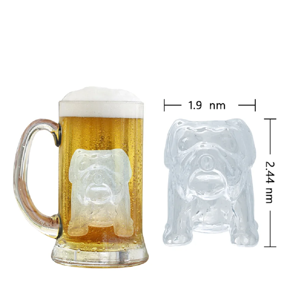 BHD New Arrival Bulldog Funny Shape Ice Cube Tray Silicone Sphere Ice Ball Mold Dog Face 3D Large Cube for Whiskey