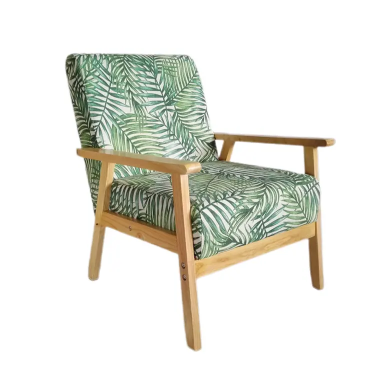 furniture dining luxury wood fashion style Bamboo Leaf Printing wooden arm designer sofa chair with printed fabric
