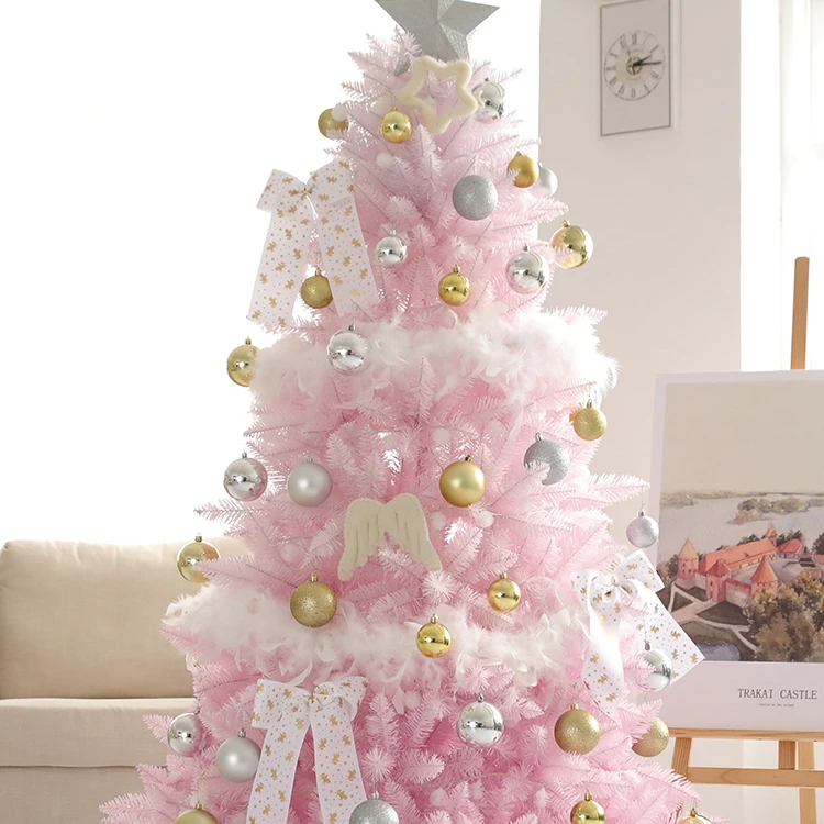 
9 Feet Artificial Pvc Outdoor Revolving Pink Christmas Tree With Led Light Ornament 