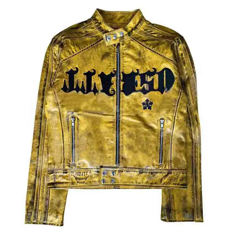 Custom Motorcycle Cropped Jacket Embroidery Print Zip Up Streetwear Motorbike Leather Jacket Men