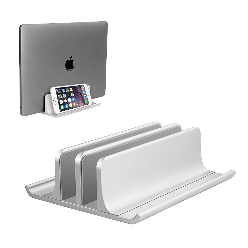 Новый дизайн 4 в 1 до 17,3 дюймов-серебряный Настольный двойной держатель Регулируемая металлическая алюминиевая вертикальная подставка для ноутбука