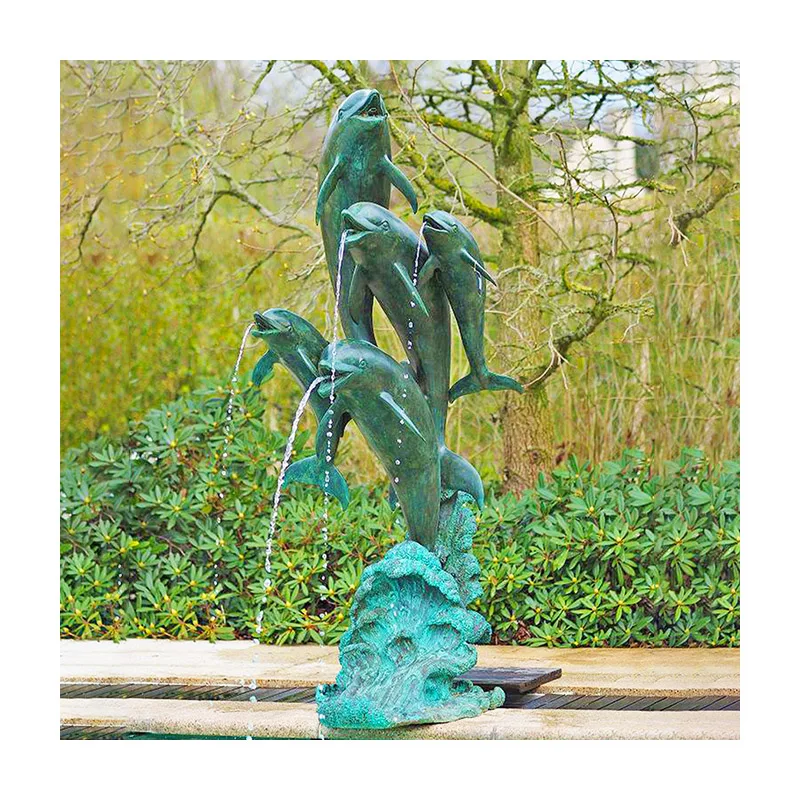 Outdoor Garden Decoration Hand-carved Large Metal Bronze Dolphin Statue Water Fountain