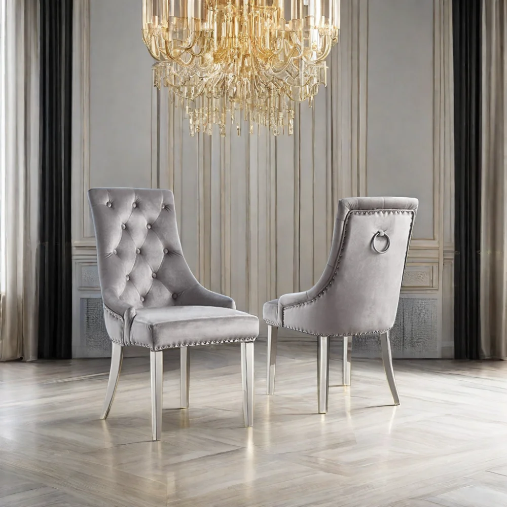 luxury modern velvet aluminium upholstered dining room side danish french retro modern dining chairs