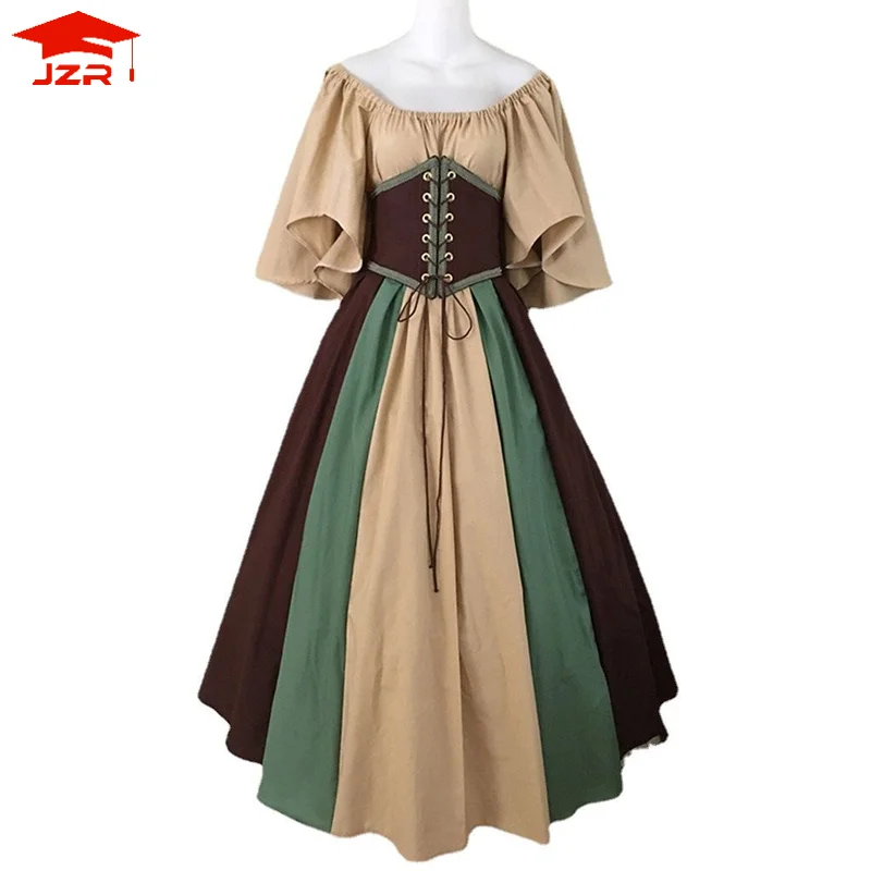 Women Palace Dress Medieval Vintage Victorian Dresses High Waist Gothic Patchwork Dress Vestido Retro Elegant Costume