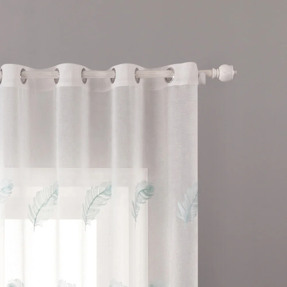 Nice Feather Embroidery Ready to Ship Curtain Child Kids Room Non-toxic and Simple Healthy Window Sheer Plumage Curtain