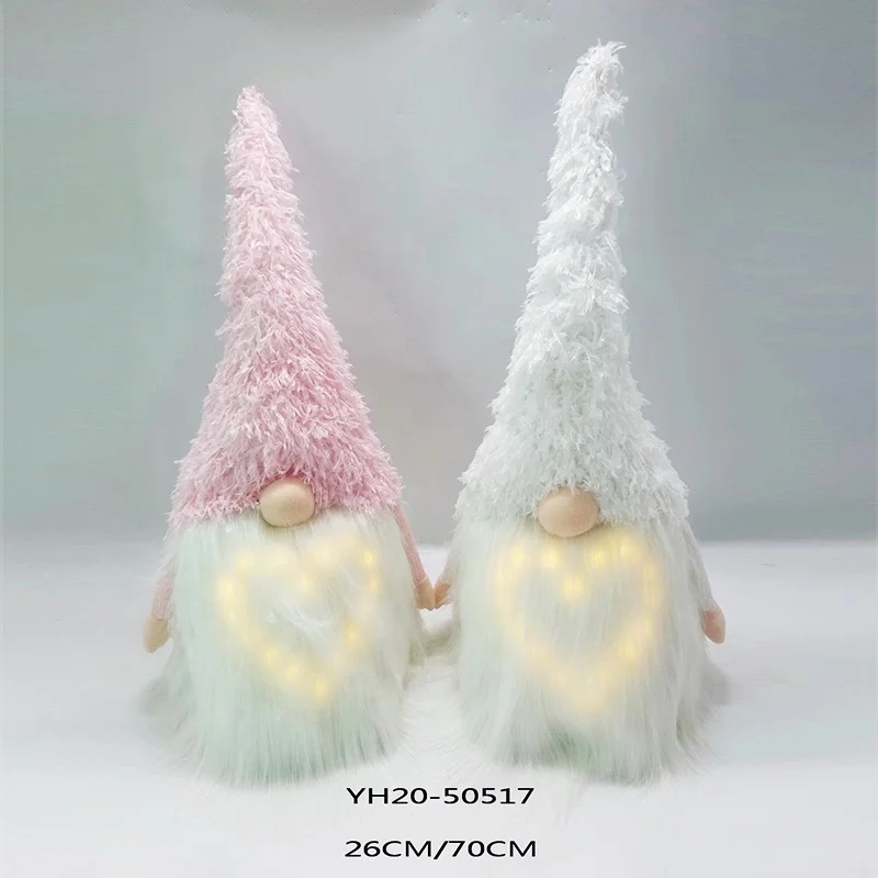 70cm Pink And White Handmade Christmas Plush Gnomes Swedish Gnome Led Table Decoration